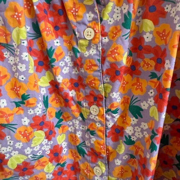 Tea Flutter Sleeve Floral Button Down Shirt Dress Purple Girls Size 14 - Picture 4 of 6